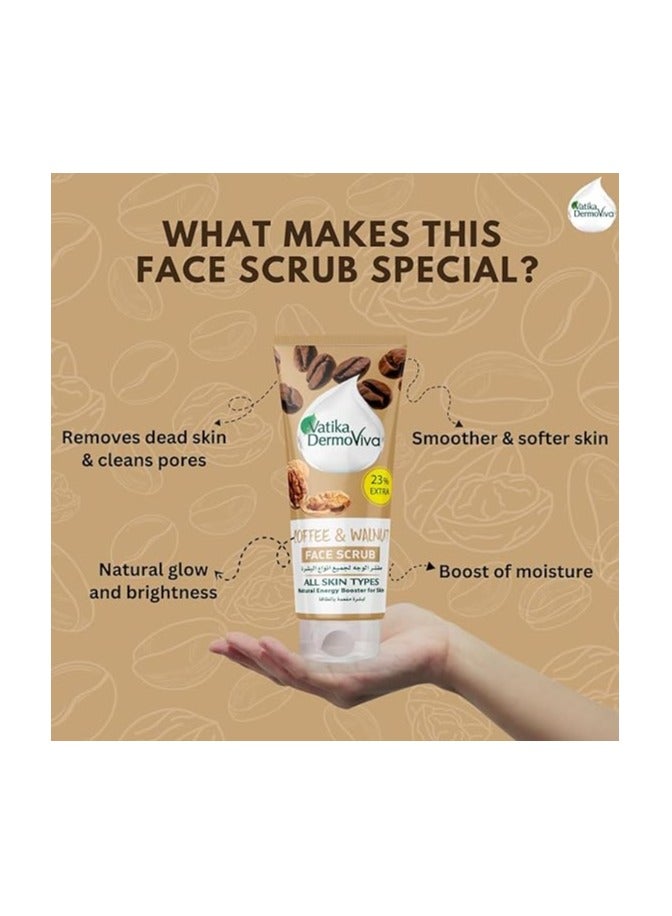 VATIKA Dermoviva Energizing Coffee & Walnut Face Scrub 150 + 35 ml Extra | Natural Energy Booster for Skin | For All Skin Types - Image 4