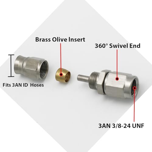 KRD PERFORMANCE Stainless Steel Straight Brake Clutch Fitting 3AN 38 x 24 Swivel Female Thread to AN3 PTFE Braided Hose End For Teflon Hose 2 PCS - Image 3