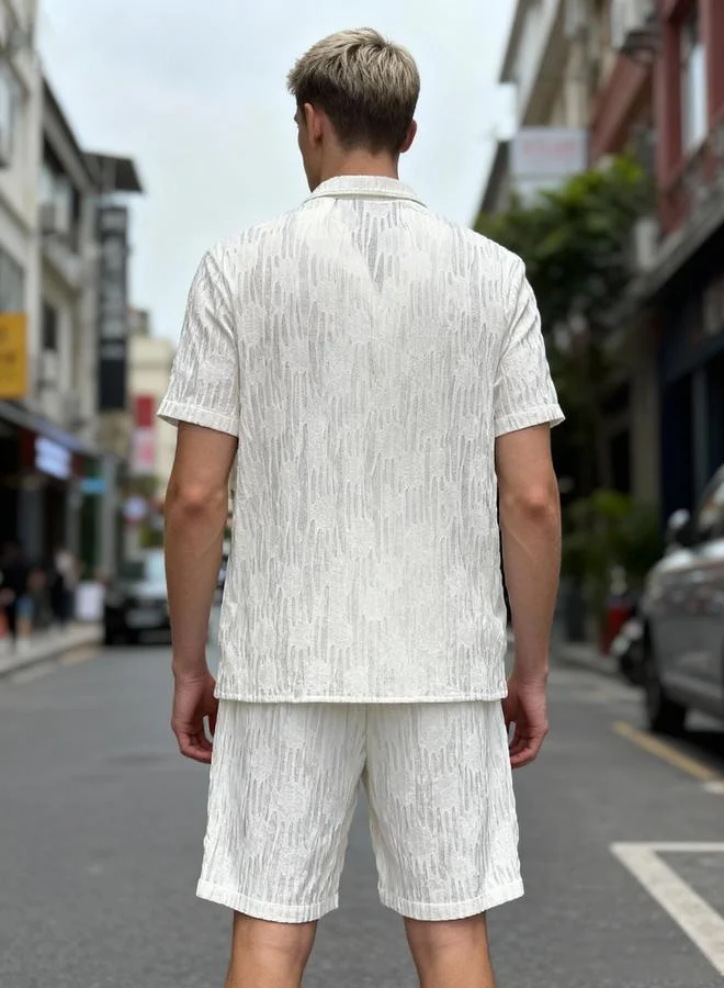 Take Two Men White Textured Shirt and Shorts Co-Ords