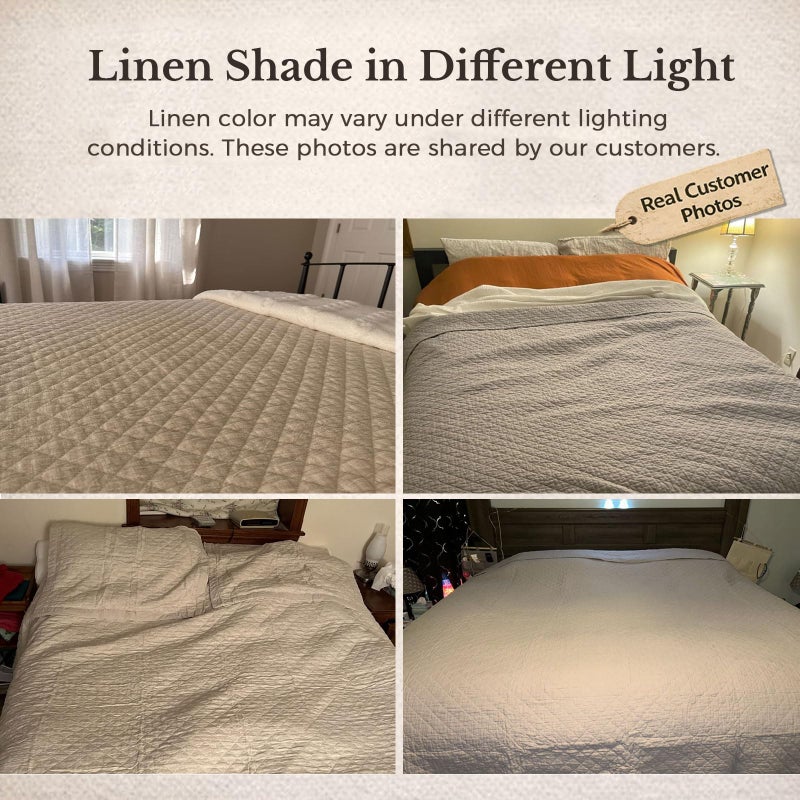 Grassix Linen Quilt Set King Size 3-Piece, 100% Linen Front & Cotton Back, Prewashed Diamond Stitch Bedspread with 2 Shams, Lightweight Breathable Quilt for Hot Sleepers, Modern Farmhouse Bedding - Image 3