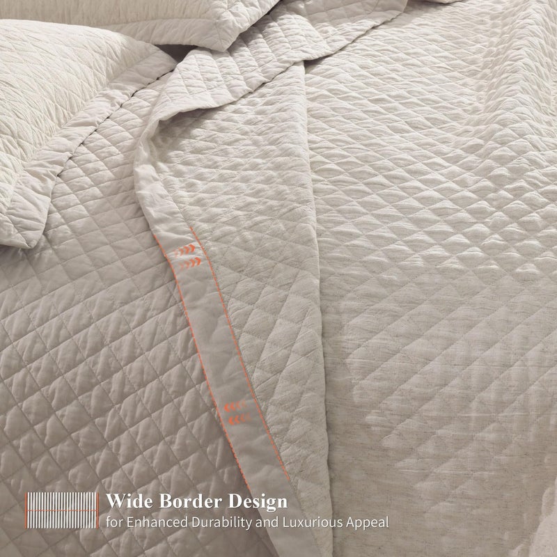 Grassix Linen Quilt Set King Size 3-Piece, 100% Linen Front & Cotton Back, Prewashed Diamond Stitch Bedspread with 2 Shams, Lightweight Breathable Quilt for Hot Sleepers, Modern Farmhouse Bedding - Image 5