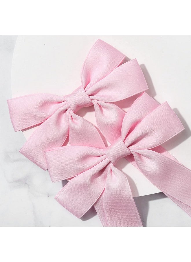 Aileam - Silky Satin Hair Bows and Ribbons: 2PCS Pink Alligator Clips for Ponytail Holders, Hair Accessories for Women, Girls, Toddlers, and Teens - Image 1