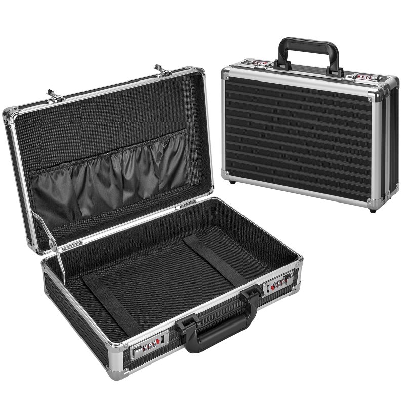 LOCKCURX File Organizer Storage Box - 14.2 x 9.4 x 4.5 Inch Medium, Portable Locking Storage Totes with Dual Combination Locks for Cash, Documents & Valuables - Black - Image 1