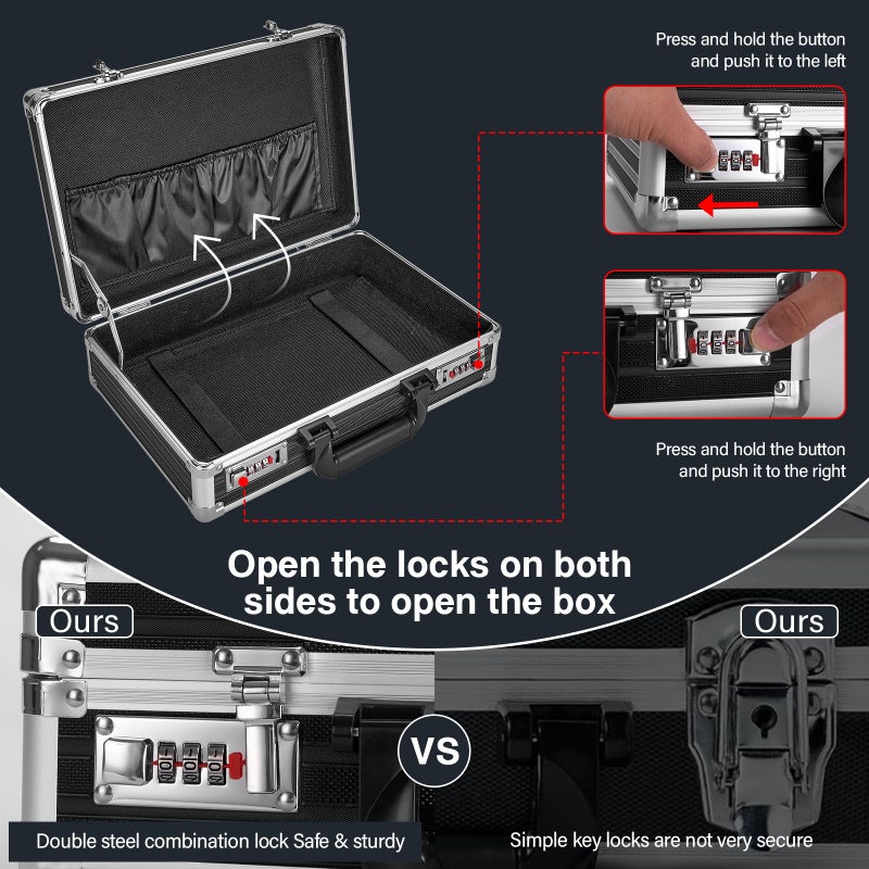LOCKCURX File Organizer Storage Box - 14.2 x 9.4 x 4.5 Inch Medium, Portable Locking Storage Totes with Dual Combination Locks for Cash, Documents & Valuables - Black - Image 4