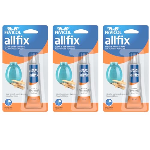 Pidilite Fevicol Allfix, 20ml - Pack of 3 | Clear and Non-Staining | All Purpose Adhesive |Strong Bind | Easy to Use | DIY Art & Craft | Suitable for Fixing crafts, Cardboard, Plastic, Wood, Plywood - Image 1