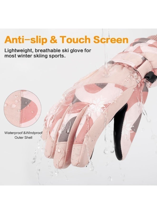 Winter Gloves,Warm Ski Gloves, Snow Gloves, Waterproof Windproof Touchscreen Cold Weather Snowboard Gloves for Mens Women (Orange) - Image 3