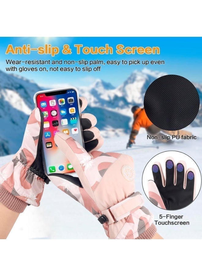 Winter Gloves,Warm Ski Gloves, Snow Gloves, Waterproof Windproof Touchscreen Cold Weather Snowboard Gloves for Mens Women (Orange) - Image 4