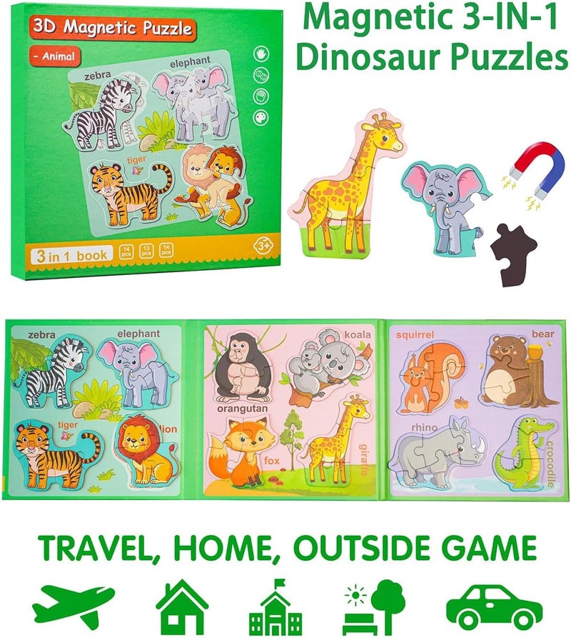 Excefore Magnetic Puzzles for Toddlers, Travel Puzzles for Kids Ages 3-5, Animal Activities Toy Wooden Jigsaw Puzzles Book for Boys & Girls 2-4, Learning Magnet Gift for Road Trip (Animal) - Image 2