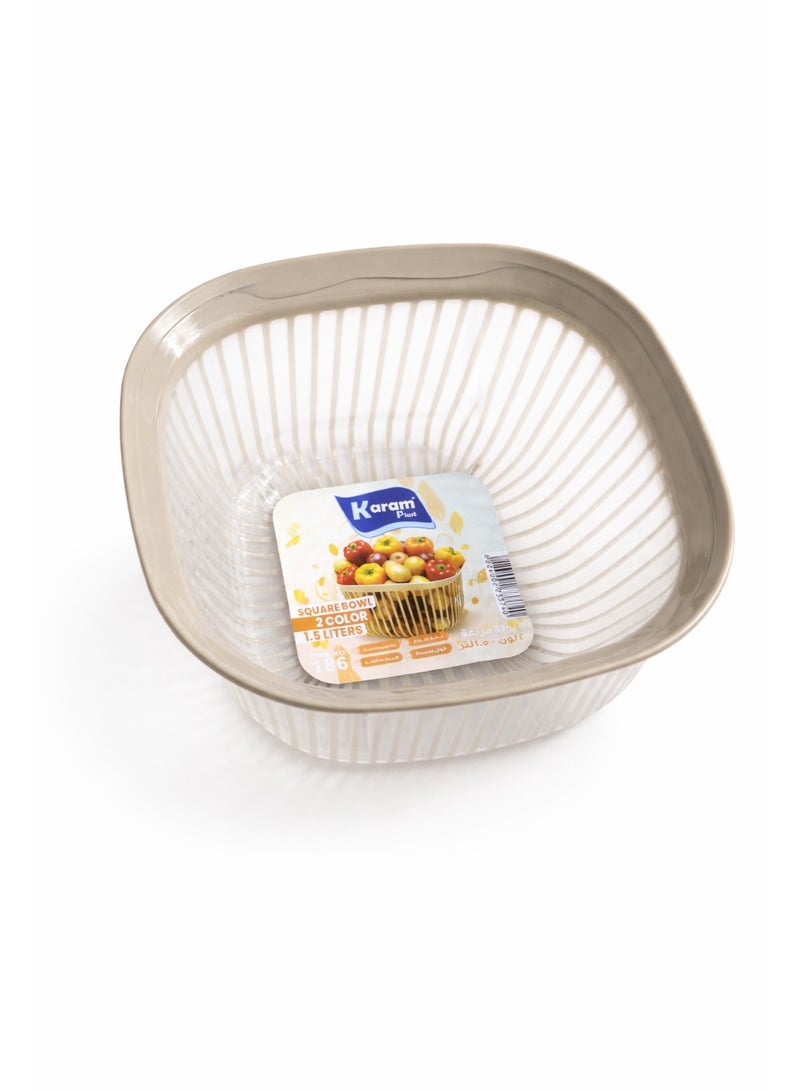 1.5 Liter Square Plastic Fruit Basket and Vegetable Strainer Bowl with Slotted Design - Beige - Image 2