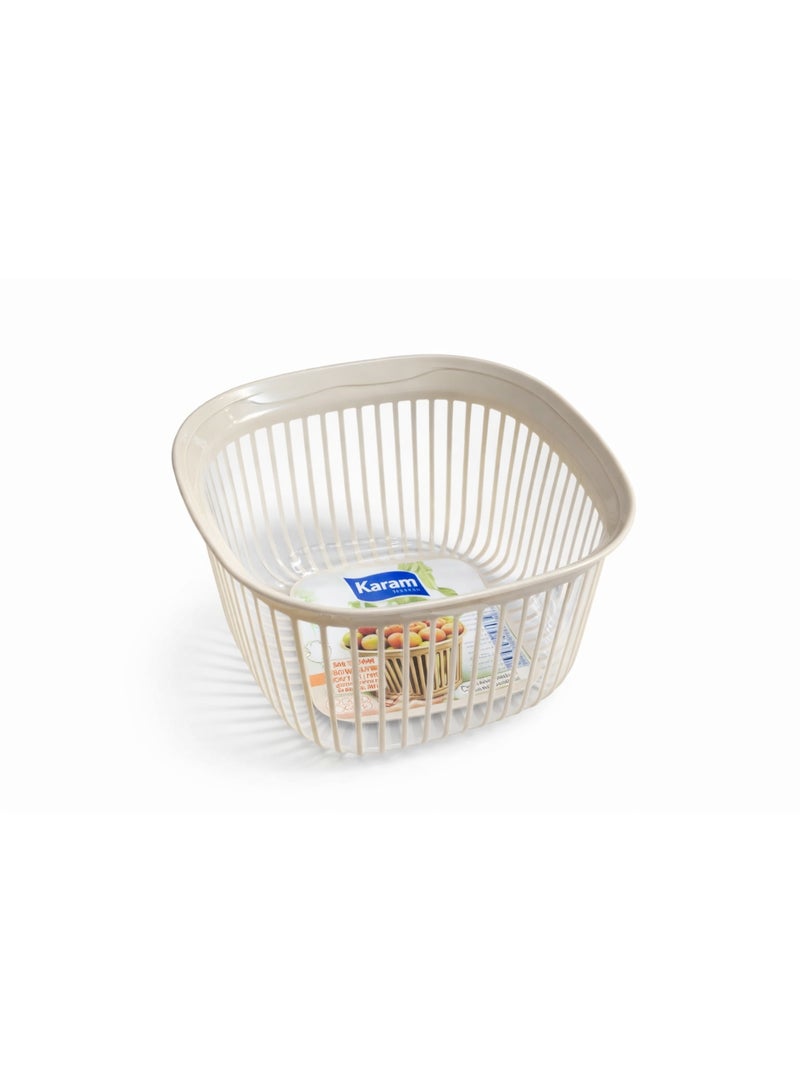 1.5 Liter Square Plastic Fruit Basket and Vegetable Strainer Bowl with Slotted Design - Beige - Image 5