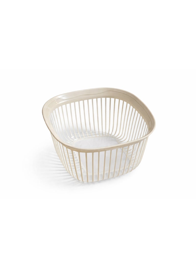 1.5 Liter Square Plastic Fruit Basket and Vegetable Strainer Bowl with Slotted Design - Beige - Image 3