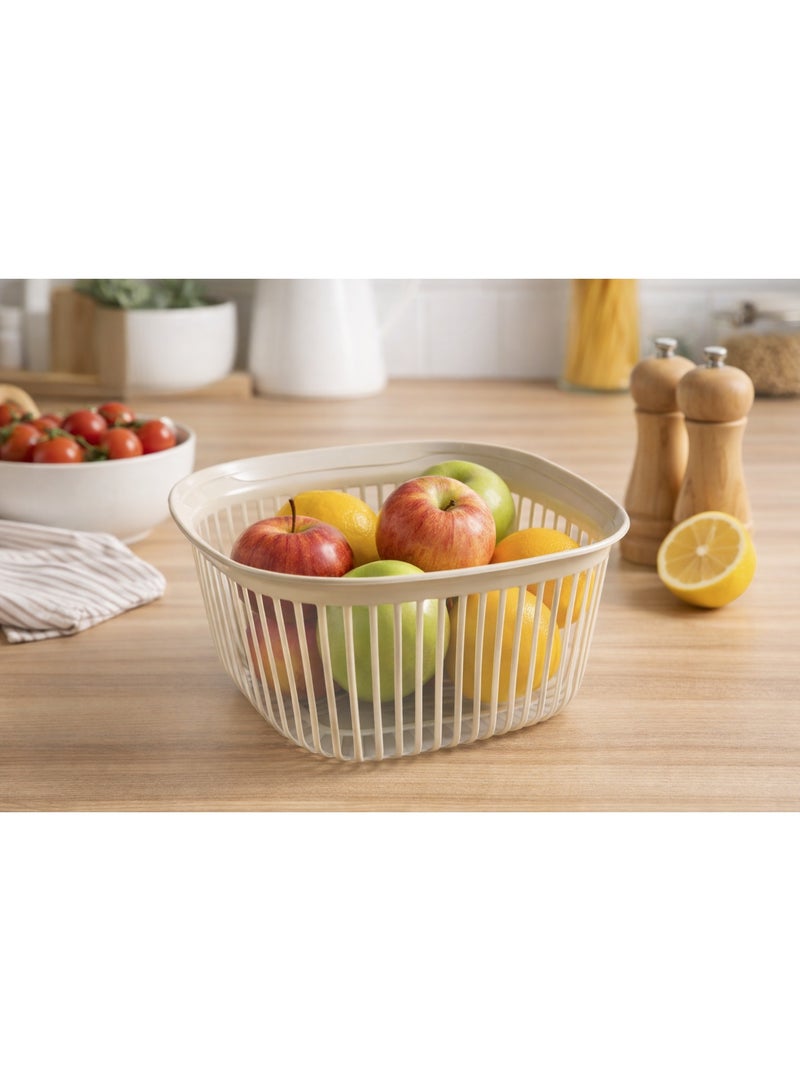 1.5 Liter Square Plastic Fruit Basket and Vegetable Strainer Bowl with Slotted Design - Beige - Image 4