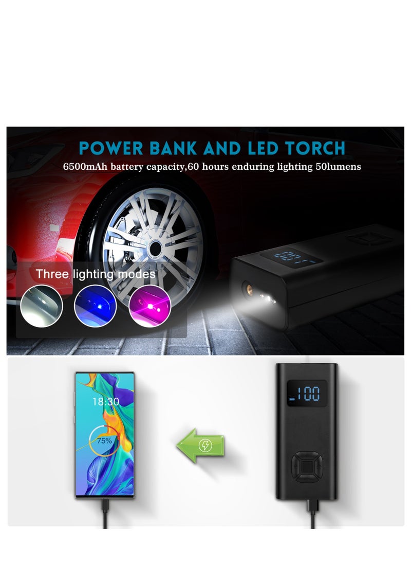 GULFLINK Tire Inflator Portable Air Compressor 6500mAh Battery and DC 5V Cordless Tire Pump with Digital Pressure Display & LED Light - 140PSI Electric Air Pump for Car/ Motorcycle/Bike/ Balls.  - Image 4