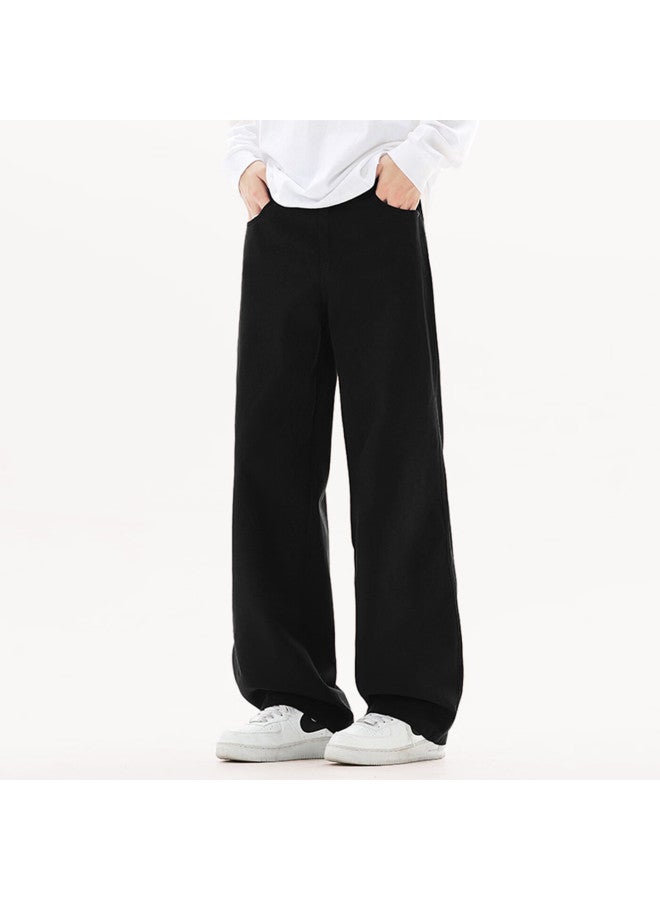Dingfengbaoluo Pure Cotton Casual Pants American Style Spring Loose Wide Leg Draped Straight Long Pants Dra26 Black L - Image 3