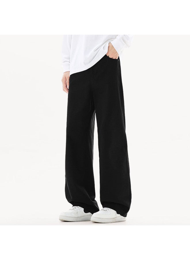 Dingfengbaoluo Pure Cotton Casual Pants American Style Spring Loose Wide Leg Draped Straight Long Pants Dra26 Black L - Image 2
