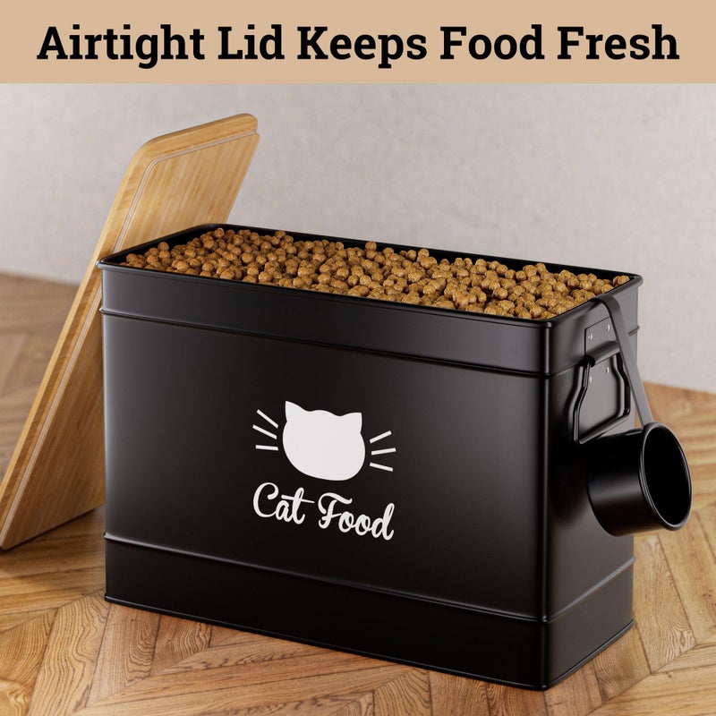 HB Design Co. Cat Food Storage Container with Scoop - 15 lb (50 Cup) Capacity Metal Cat Food Container with Airtight Bamboo Lid & Metal Scoop - Airtight Pet Food Storage Containers - 15 lb Treats & Kibble Container - Image 4