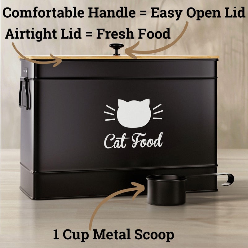 HB Design Co. Cat Food Storage Container with Scoop - 15 lb (50 Cup) Capacity Metal Cat Food Container with Airtight Bamboo Lid & Metal Scoop - Airtight Pet Food Storage Containers - 15 lb Treats & Kibble Container - Image 2