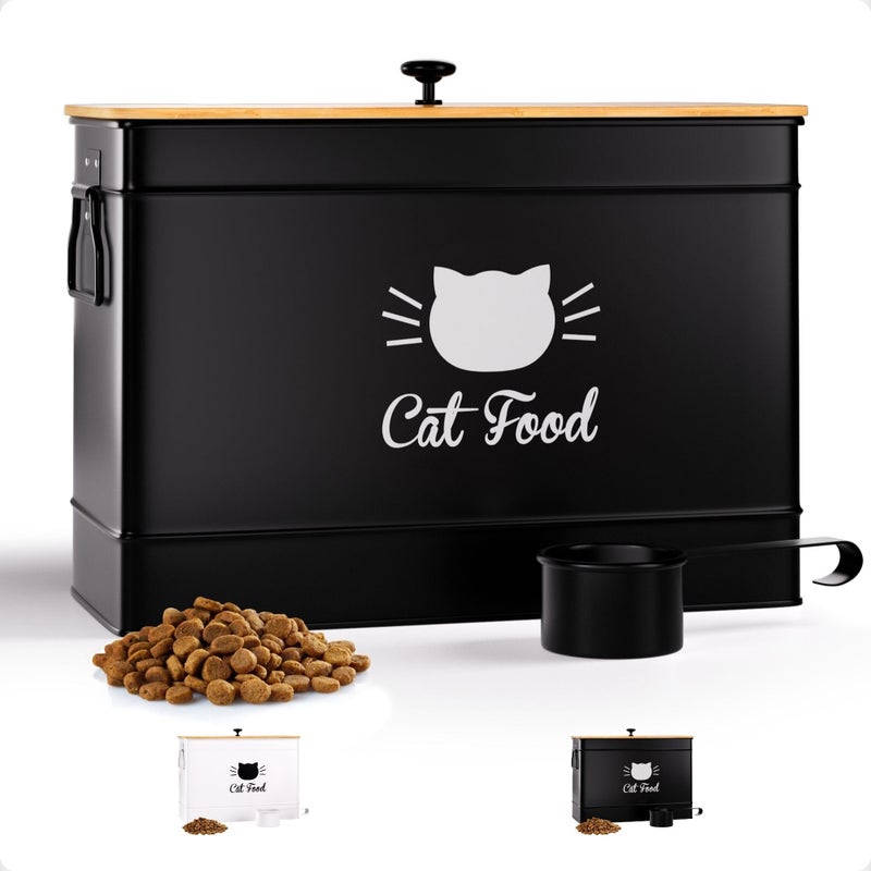 HB Design Co. Cat Food Storage Container with Scoop - 15 lb (50 Cup) Capacity Metal Cat Food Container with Airtight Bamboo Lid & Metal Scoop - Airtight Pet Food Storage Containers - 15 lb Treats & Kibble Container - Image 1