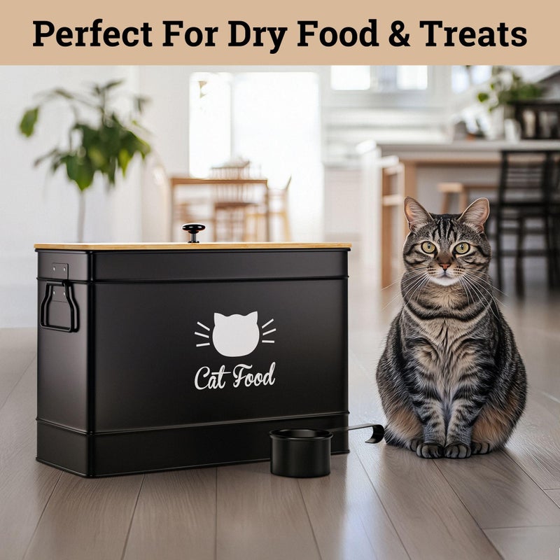 HB Design Co. Cat Food Storage Container with Scoop - 15 lb (50 Cup) Capacity Metal Cat Food Container with Airtight Bamboo Lid & Metal Scoop - Airtight Pet Food Storage Containers - 15 lb Treats & Kibble Container - Image 5