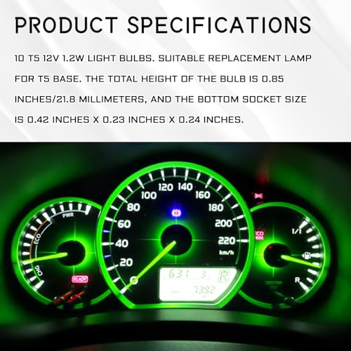 QQWD 20PCS T5 17 57 86 Halogen Instrument Cluster Bulbs Kits, 12V Dash Light for Car Interior, Automotive Replacement Gauge Cluster Panel Bulb with T5 Sockets, Universal Lighting Accessories（Green - Image 3