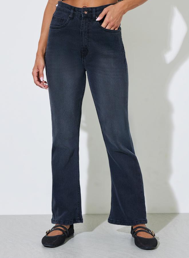 Styli Charcoal High-Rise Flare Jeans - Image 1