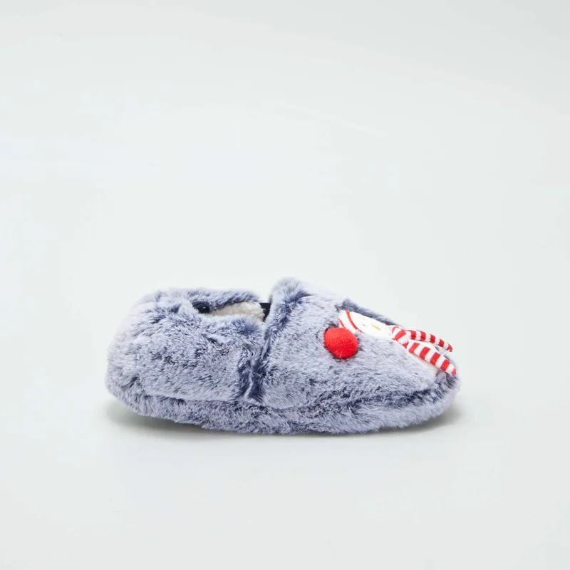 Kiabi Snowman Plush Knit Slippers Blue