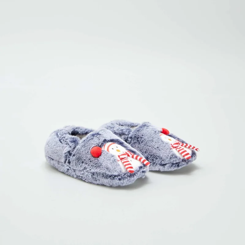 Kiabi Snowman Plush Knit Slippers Blue