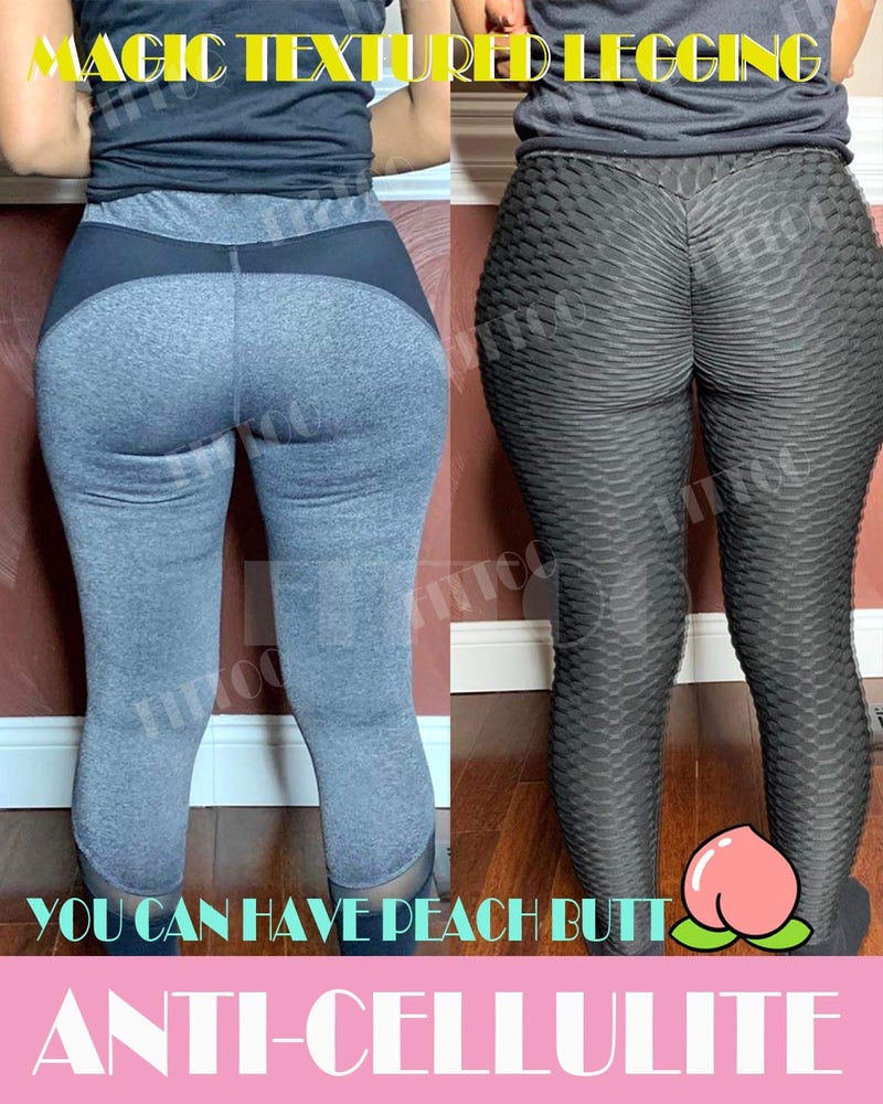 FITTOO Women's High Waist Yoga Pants Tummy Control Scrunched Booty Leggings Workout Running Butt Lift Textured Tights Peach Butt Black(M) - Image 5