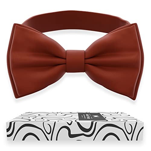 Adam Young Men's Terracotta Bow Tie Pre-Tied Style Formal Satin Classic Bowtie for Tuxedo Faux Silk (Large, Rust) - Image 1