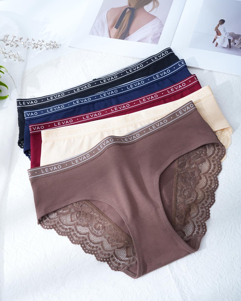 LEVAO Cotton Lace Underwear for Women Cheeky Bikini Soft Hipster Panties 5 Pack S-XXL - Image 2