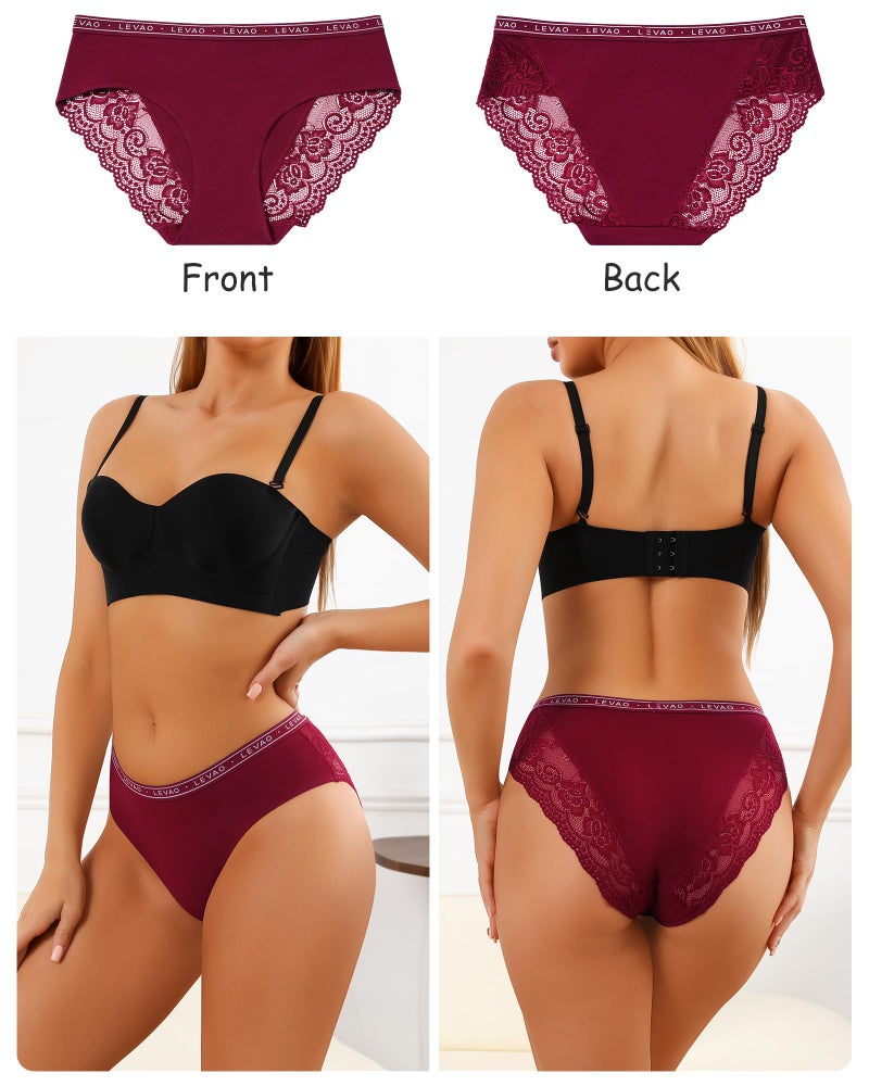 LEVAO Cotton Lace Underwear for Women Cheeky Bikini Soft Hipster Panties 5 Pack S-XXL - Image 3