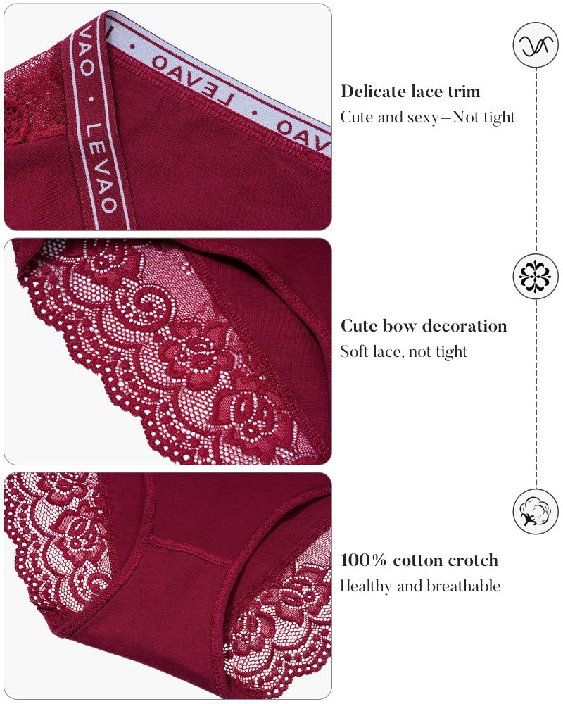 LEVAO Cotton Lace Underwear for Women Cheeky Bikini Soft Hipster Panties 5 Pack S-XXL - Image 4