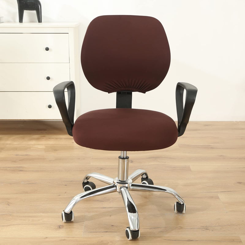 ميفكسين غلاف مكتب الكمبيوتر كرسي تمتد البوليستر المرن Slippercover 2 قطعة مدعاة Universal Desk Task Ciard Cover Protector لدوار كرسي الكمبيوتر (القهوة) - Image 2