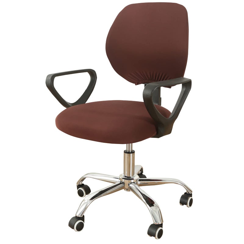 ميفكسين غلاف مكتب الكمبيوتر كرسي تمتد البوليستر المرن Slippercover 2 قطعة مدعاة Universal Desk Task Ciard Cover Protector لدوار كرسي الكمبيوتر (القهوة) - Image 1