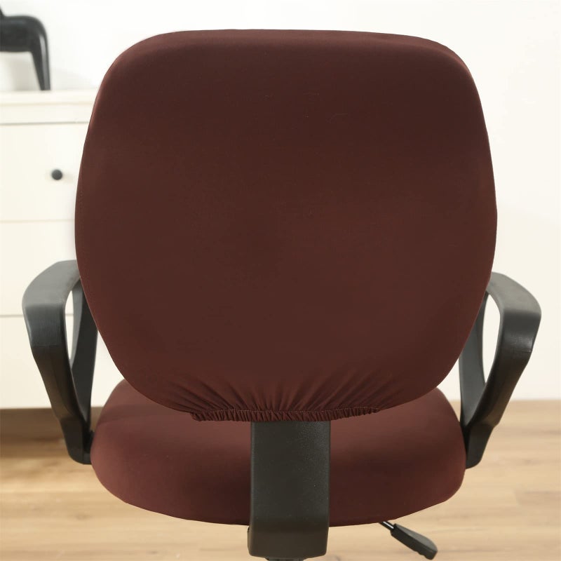 ميفكسين غلاف مكتب الكمبيوتر كرسي تمتد البوليستر المرن Slippercover 2 قطعة مدعاة Universal Desk Task Ciard Cover Protector لدوار كرسي الكمبيوتر (القهوة) - Image 3