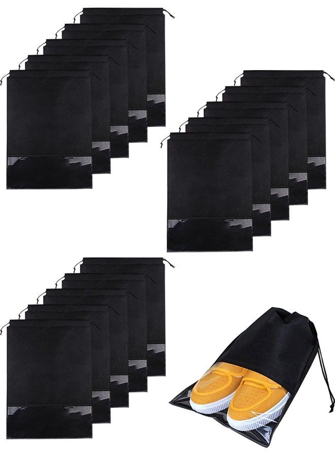 وهاواي Portable Shoe Bags for Travel 15pcs, Large Shoes Pouch Packing Organizers, Non-Woven Shoe Bag for Storage Clear Window with Rope for Men and Women Black  - Image 1