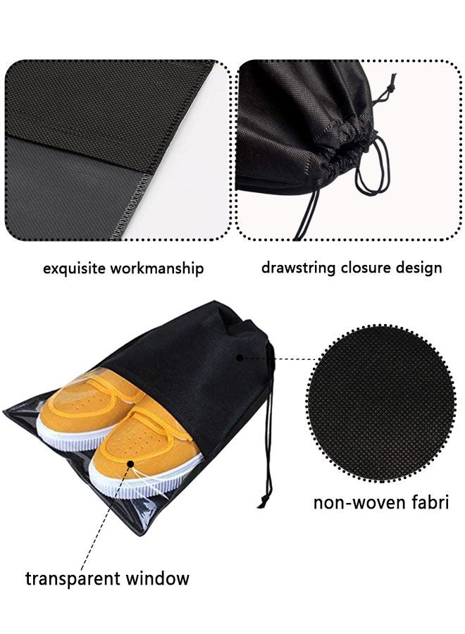 وهاواي Portable Shoe Bags for Travel 15pcs, Large Shoes Pouch Packing Organizers, Non-Woven Shoe Bag for Storage Clear Window with Rope for Men and Women Black  - Image 3