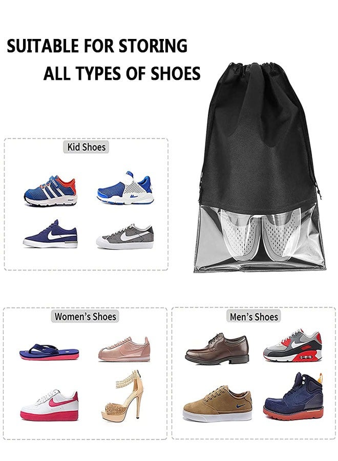 وهاواي Portable Shoe Bags for Travel 15pcs, Large Shoes Pouch Packing Organizers, Non-Woven Shoe Bag for Storage Clear Window with Rope for Men and Women Black  - Image 4