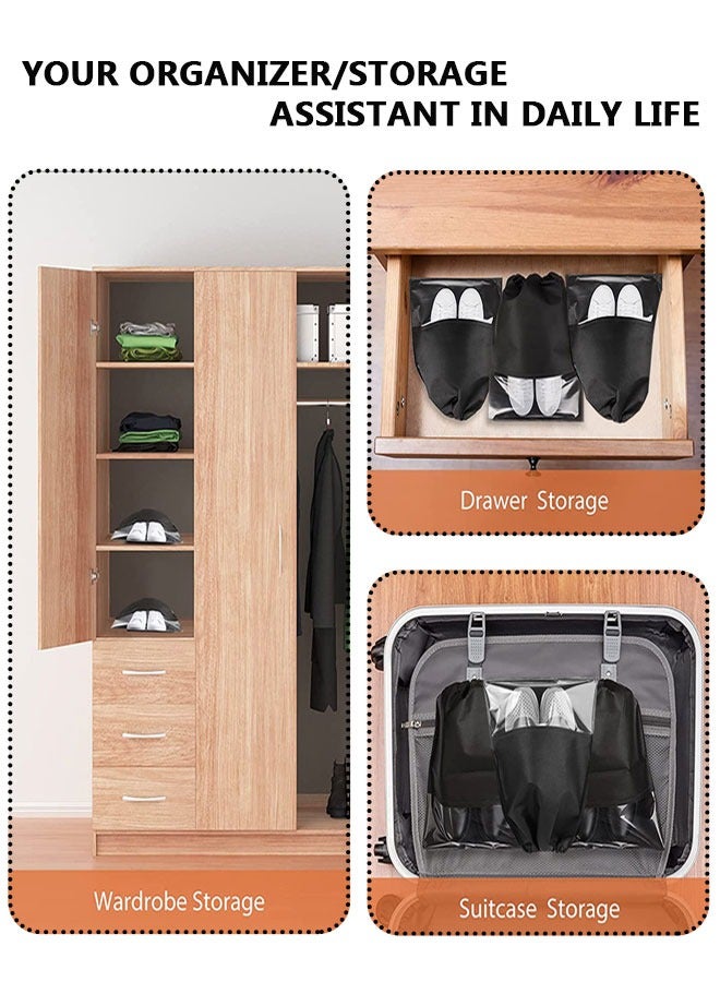 وهاواي Portable Shoe Bags for Travel 15pcs, Large Shoes Pouch Packing Organizers, Non-Woven Shoe Bag for Storage Clear Window with Rope for Men and Women Black  - Image 5
