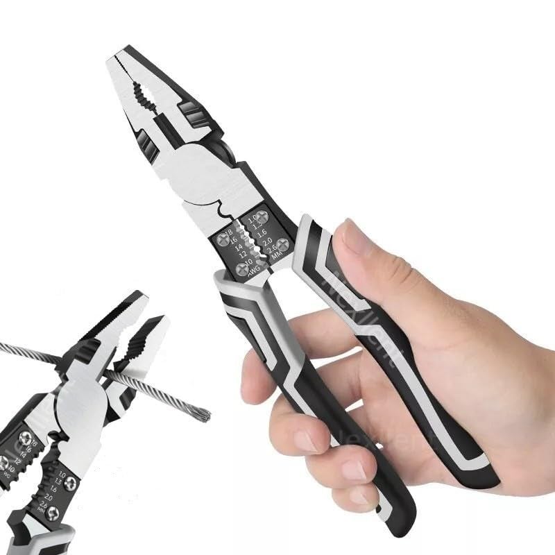 Kwinto 8 in 1 Stainless Steel Wire Stripping Tool Precision Hand Tool for Cutting Gripping Wrenching Crimping and Cable Stripping Multifunctional Terminal Crimping Wire Pliers Stripper - Image 1