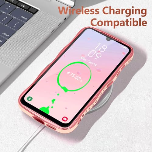 LCHULLE for Samsung Galaxy S23 FE Case for Women Girls, Cute Wave Frame Curly Shape with Love Heart Raised Camera Protection Cover Luxury Plating Shockproof Phone Case for Galaxy S23 FE, Pink - Image 5