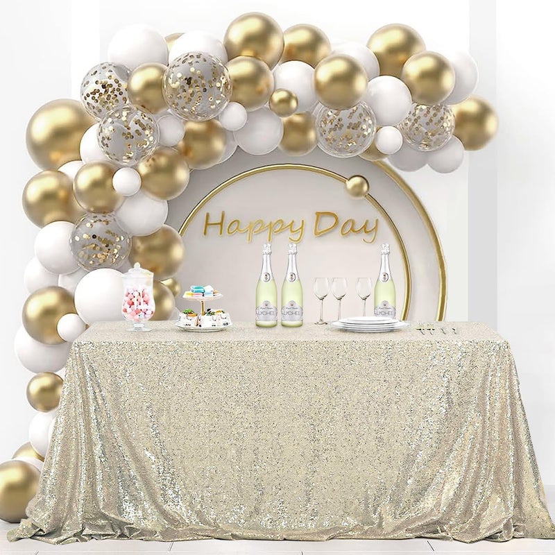 OQSQ Champagne Sequin Tablecloth 50x80 inch Glitter Drape Table Cloth Sparkle Sequence Table Overlays for Thanksgiving Day Wedding Birthday Party Baby Bridal Shower