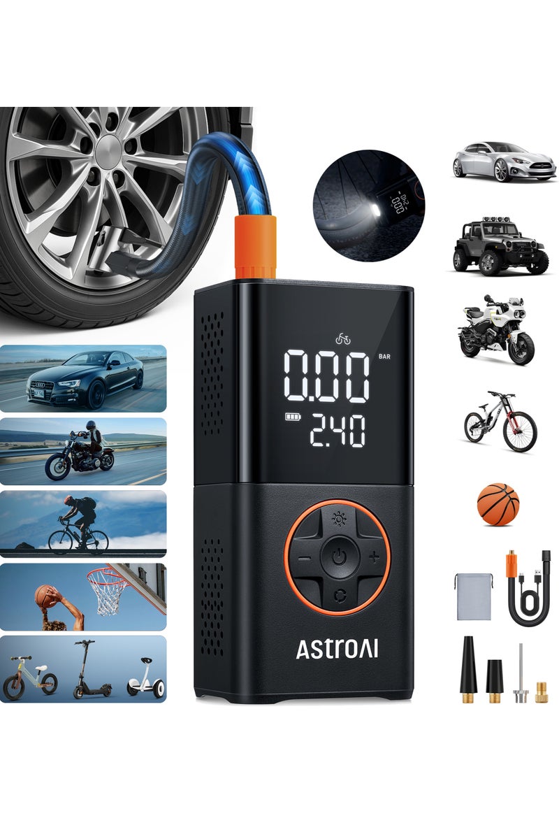 AstroAI AstroAI L7 Air Compressor Tire Inflator Portable Cordless Bike Pump with Digital Dual Values Display, 150 PSI Car Tires Pump with LED Lights Air Pump for Cars, Motorcycles, Bikes, Balls  - Image 1