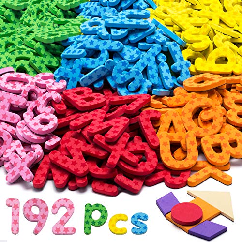 Laxdacee 192 Pcs Magnetic Letters Numbers 9 ColorWith Pattern BlocksSymbols Foam Set Alphabet Magnets Gift for Preschool Kids Children Toddler Educational Fridge Refrigerator Toy Classroom School Learning - Image 1
