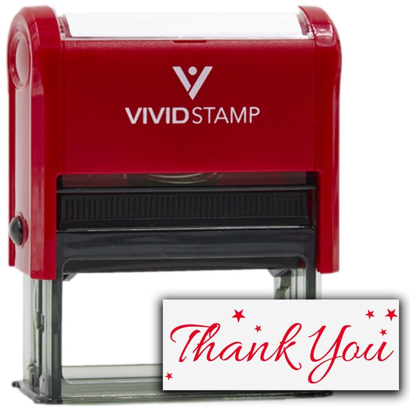 Vivid Stamp Thank You wStars Self Inking Rubber Stamp Red Ink  XLarge