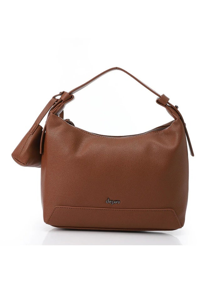 DejaVu One Main Compartment Leather Brown Handbag - Image 1