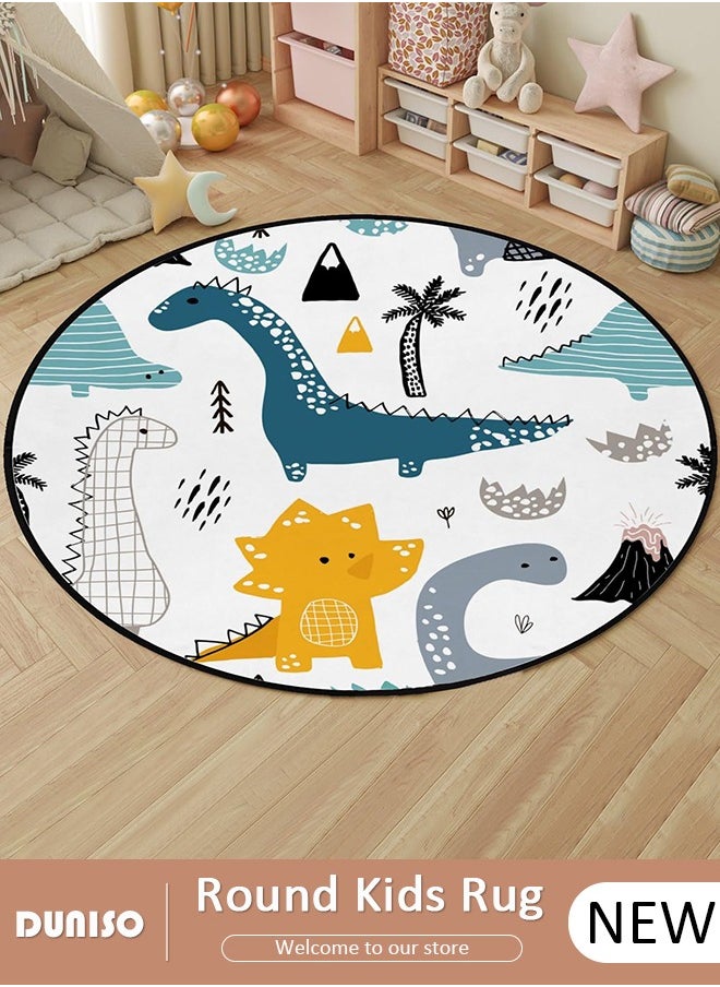 DUNISO Cartoon Round Kids Rug, Animals Non Slip Super Soft Plush Area Rug for Kids Room Playroom Nursery Bedroom, Educational Washable Circular Floor Mat for Home Room Decorative  - Image 1