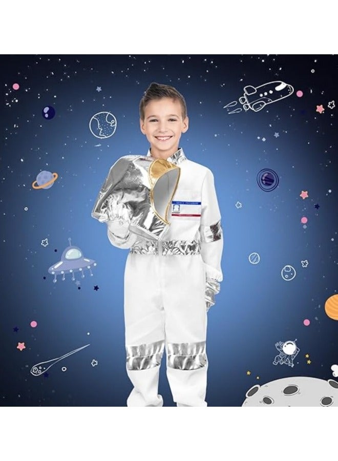 GGEROU بدلة رائد فضاء للأطفال، بدلة رائد فضاء للأطفال مع قبعة وقفازات، بدلة فضائية للجولات الطيران، مجموعة زي لعب الأدوار، مقاس واحد - Image 4