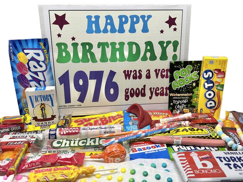 RETRO CANDY YUM ~ 1976 50th Birthday Gift Box Nostalgic Candy Assortment from Childhood for 50 Year Old Man or Woman Born 1976 - Image 1