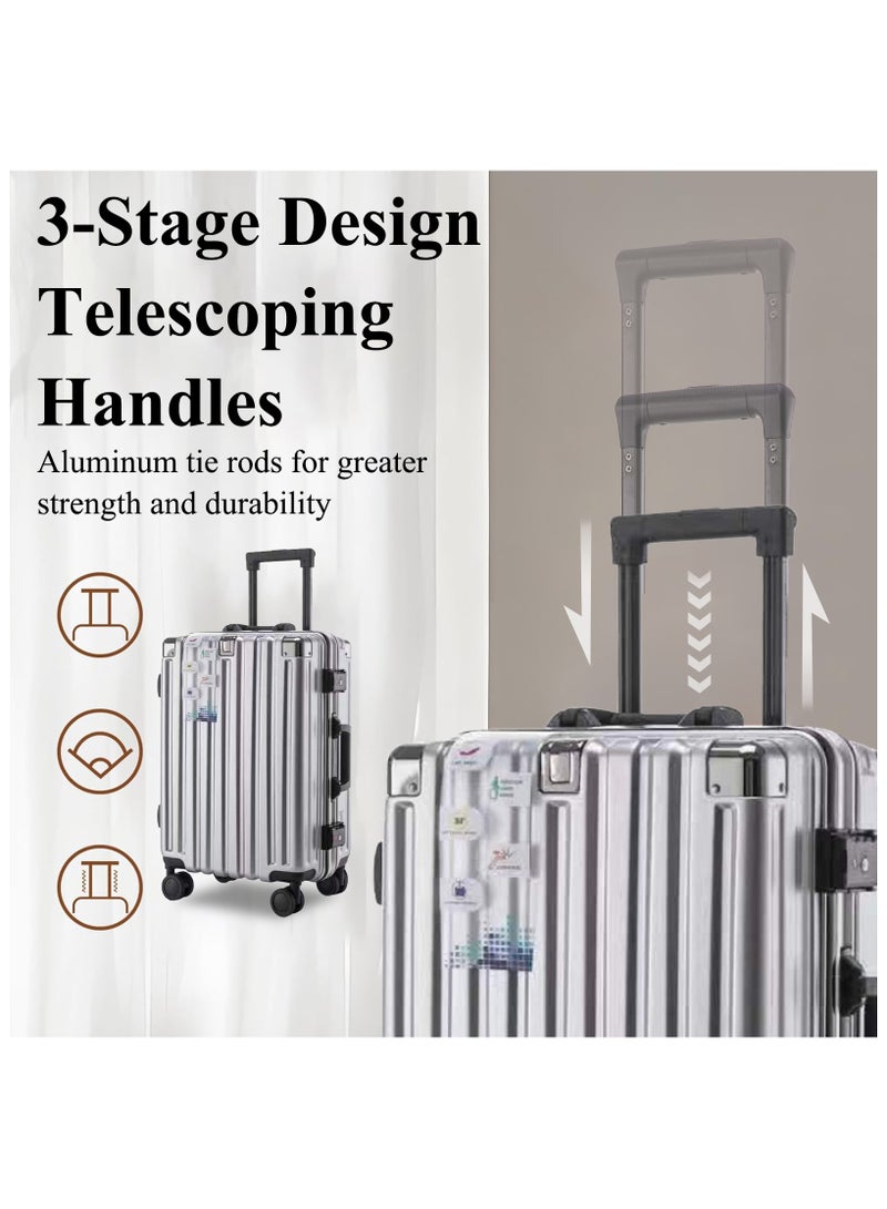 Lightweight aluminum frame stylish luggage trolley case ABS hard case large checked luggage with 4 360 degree rotating double wheels（size:18/20/22/24/26/28 inches)  - Image 3